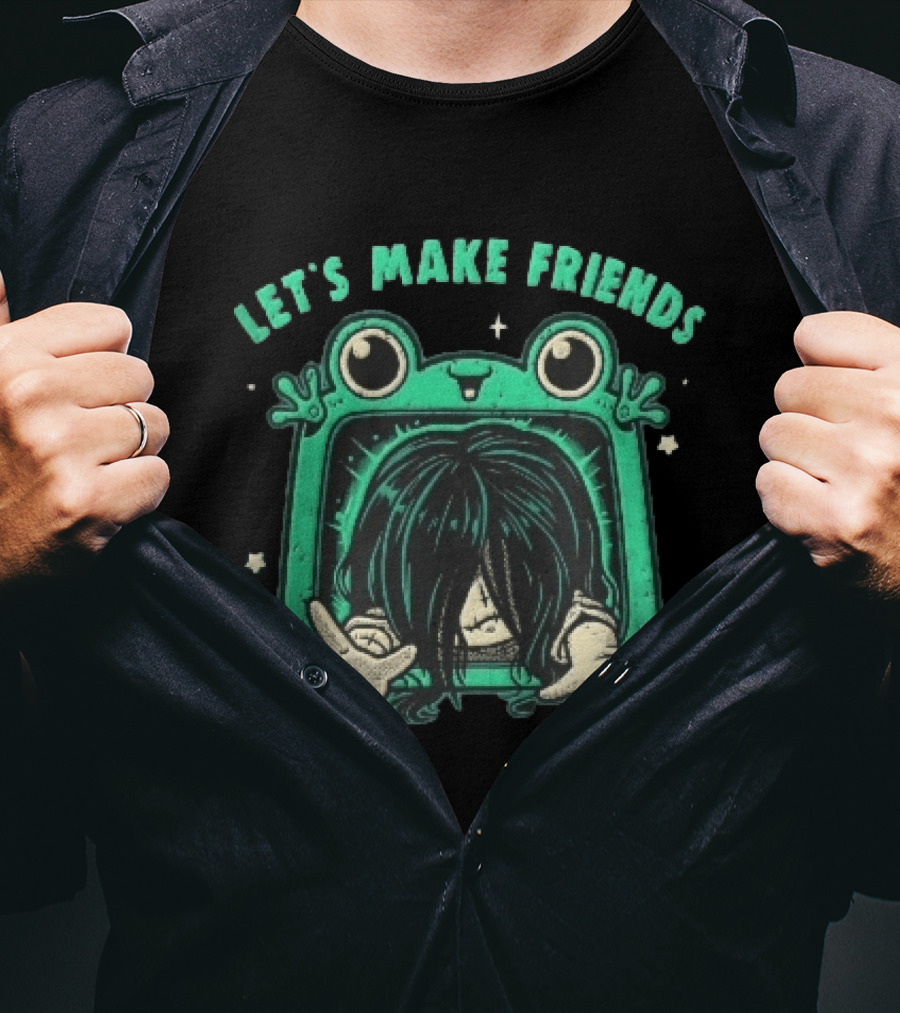 Let's Make Friends Creepy Girl Frog Tv Halftone Cartoon T-Shirt
