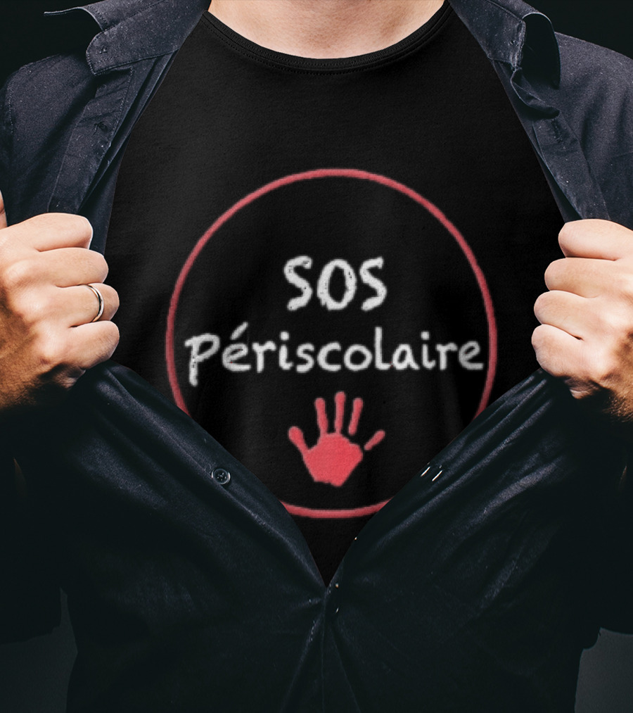 SOS Périscolaire Chalkboard Red Child Handprint Chalk Texture T-Shirt
