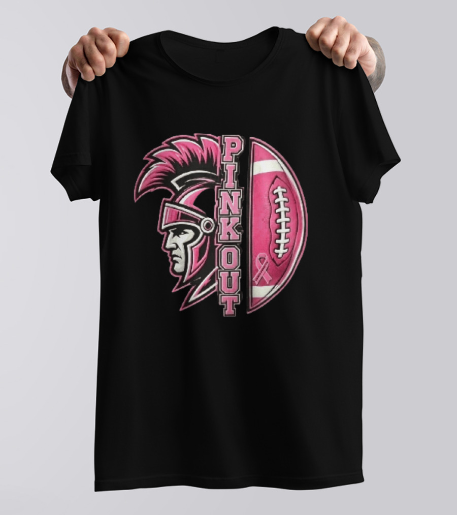 Maroa Forsyth Trojans Pink Out Football Helmet Breast Cancer Awareness Ribbon T-Shirt
