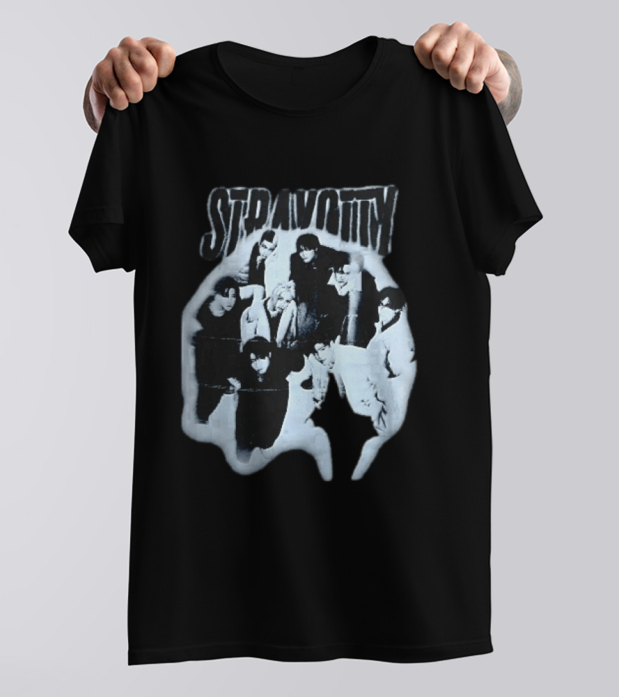 Stravotty K Pop Boy Group Monochrome Distressed Bootleg Photo T-Shirt