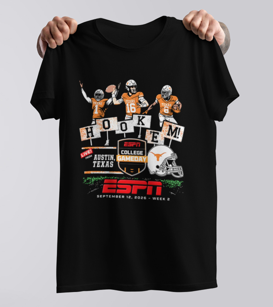Texas Longhorns Quinn Ewers ESPN College Gameday Hook 'Em Austin Texas 2026 T-Shirt