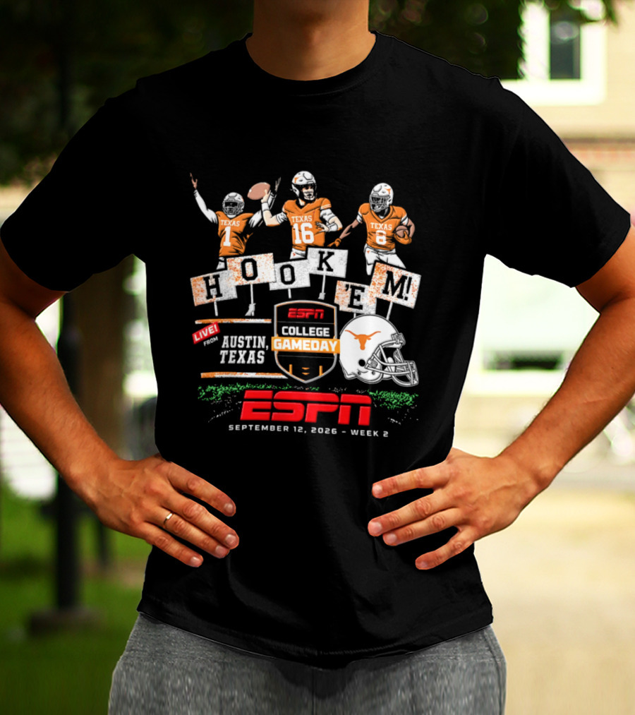 Texas Longhorns Quinn Ewers ESPN College Gameday Hook 'Em Austin Texas 2026 T-Shirt