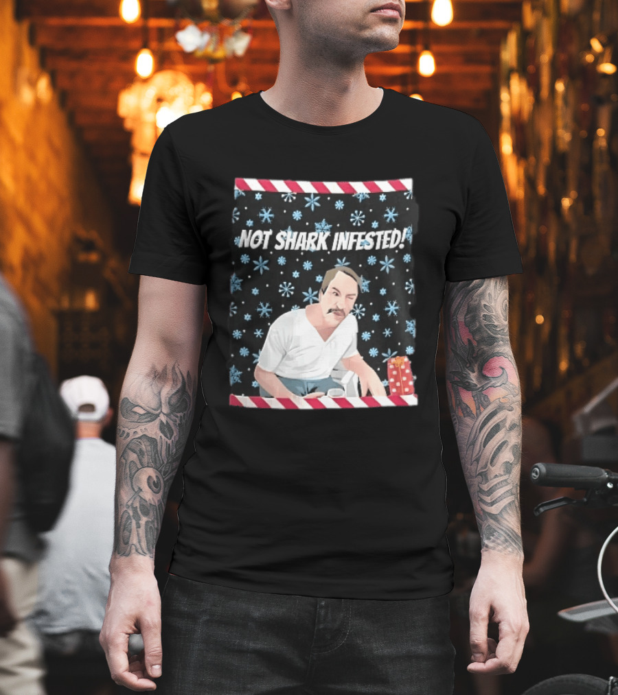 Not Shark Infested Mustache Man Snowflakes Wrapped Present T-Shirt