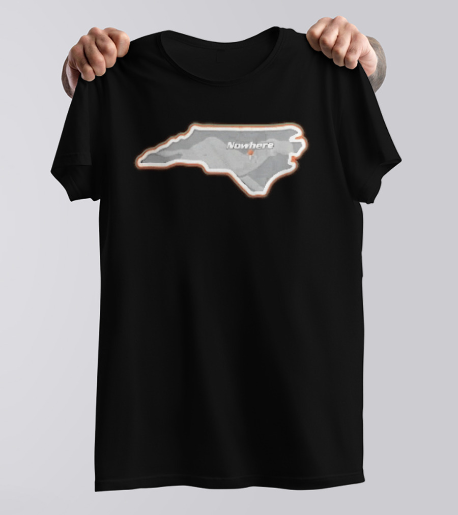 Nowhere North Carolina State Orange White Border Location Pin T-Shirt