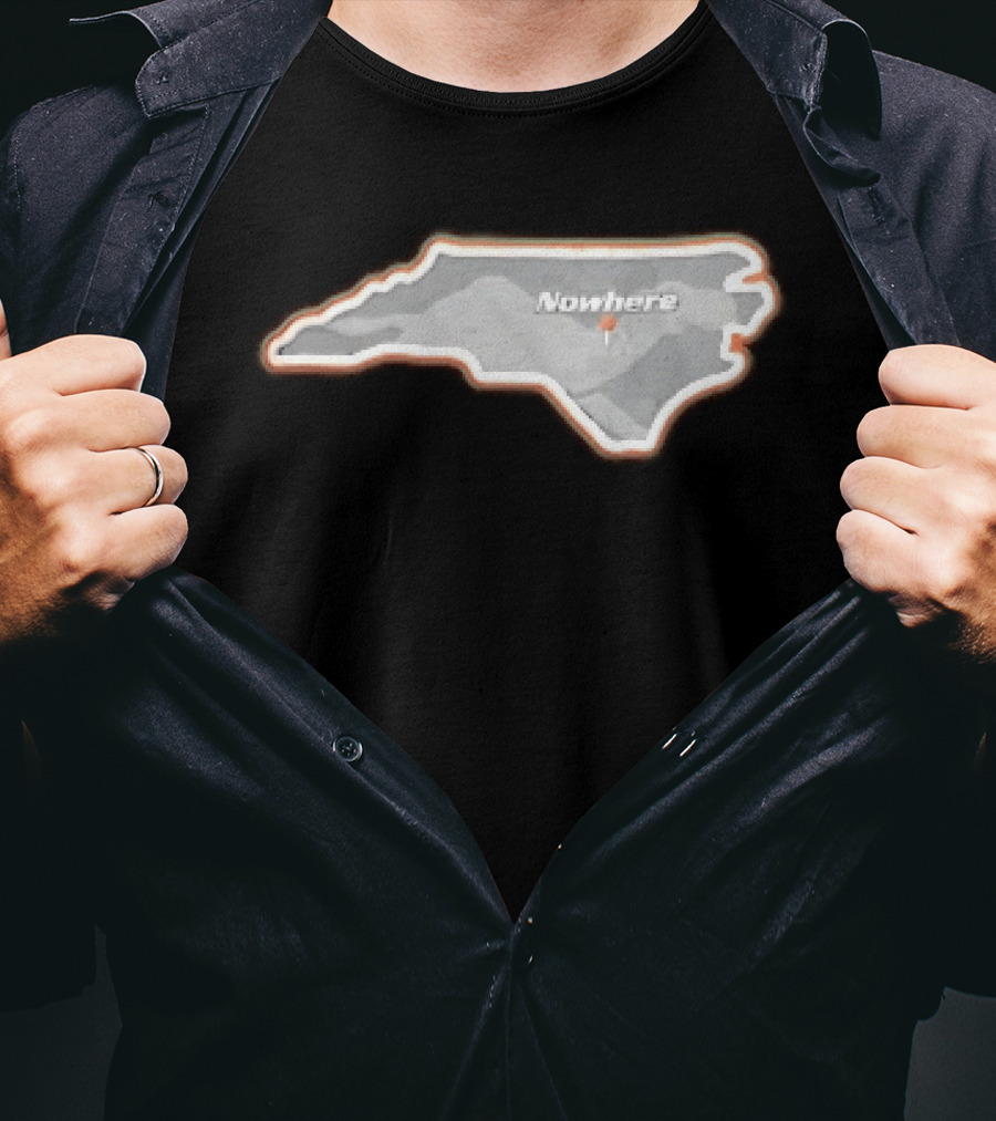 Nowhere North Carolina State Orange White Border Location Pin T-Shirt