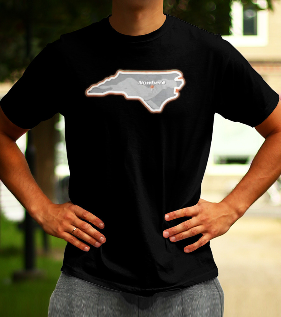 Nowhere North Carolina State Orange White Border Location Pin T-Shirt