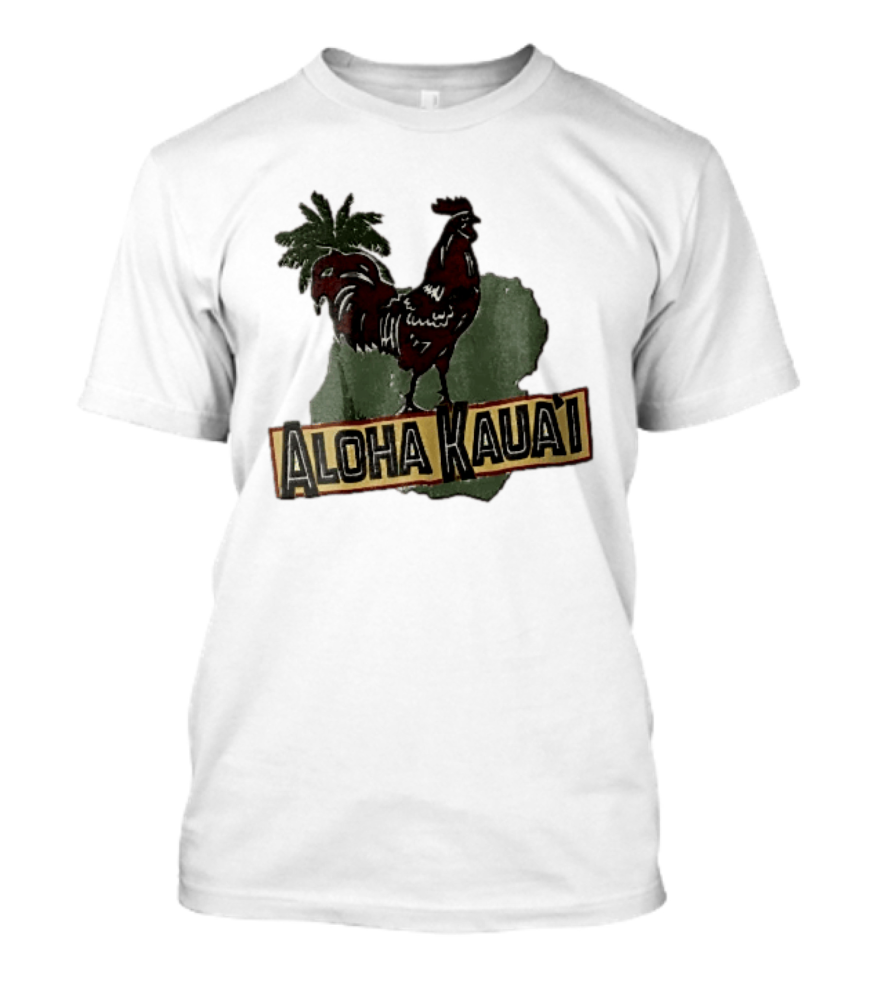 Aloha Kauai Red Rooster Palm Tree Island Map T-Shirt