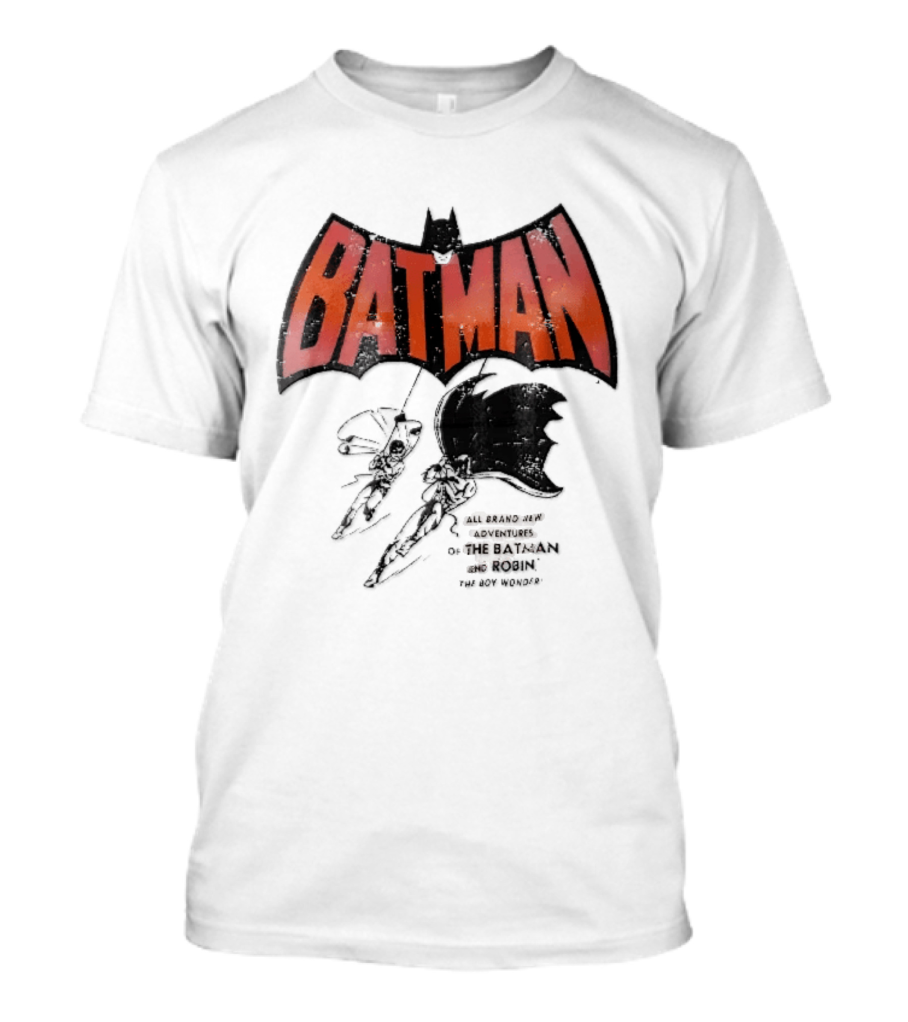 Batman All Brand New Adventures The And Robin Boy Wonder Distressed Line Swinging Capes T-Shirt