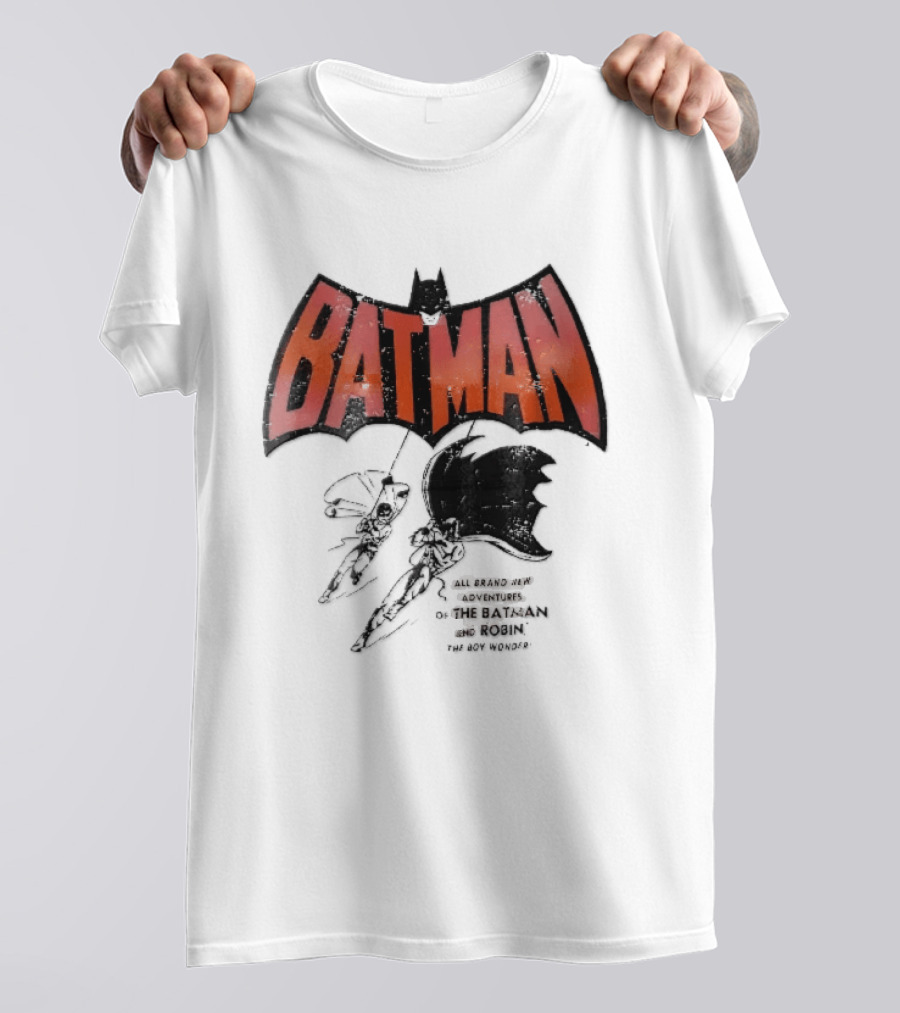 Batman All Brand New Adventures The And Robin Boy Wonder Distressed Line Swinging Capes T-Shirt