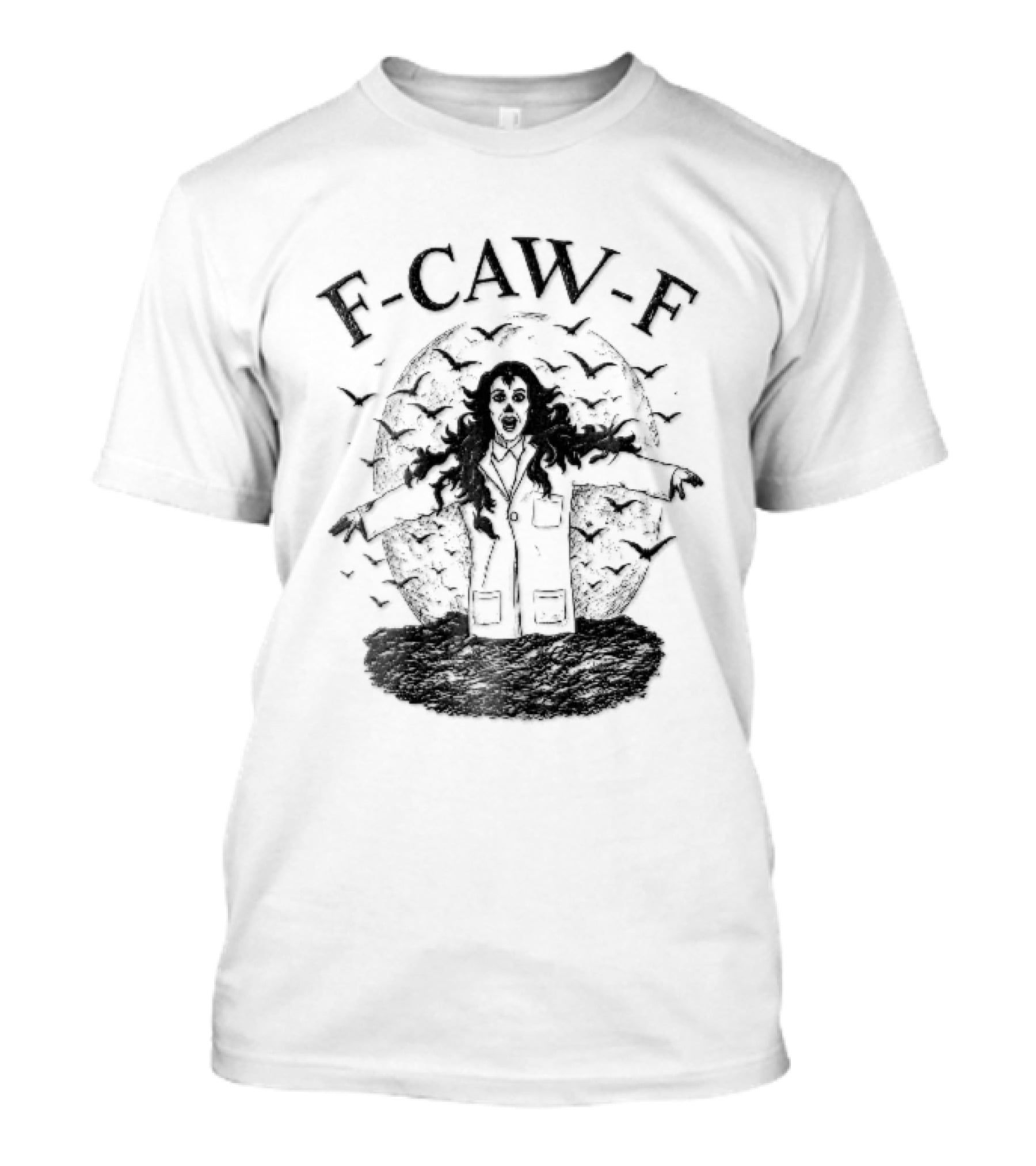 F Caw F Woman Scientist Lab Coat Crows Full Moon T-Shirt