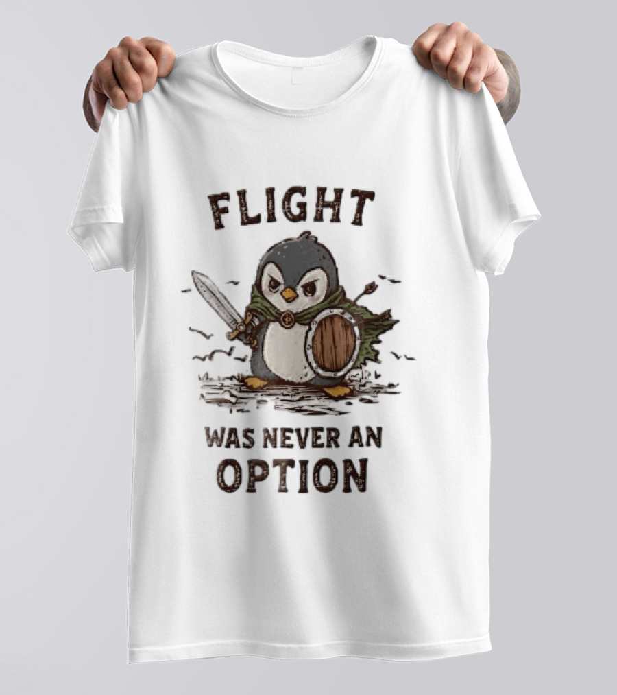 Flight Was Never An Option Warrior Penguin Sword Shield T-Shirt