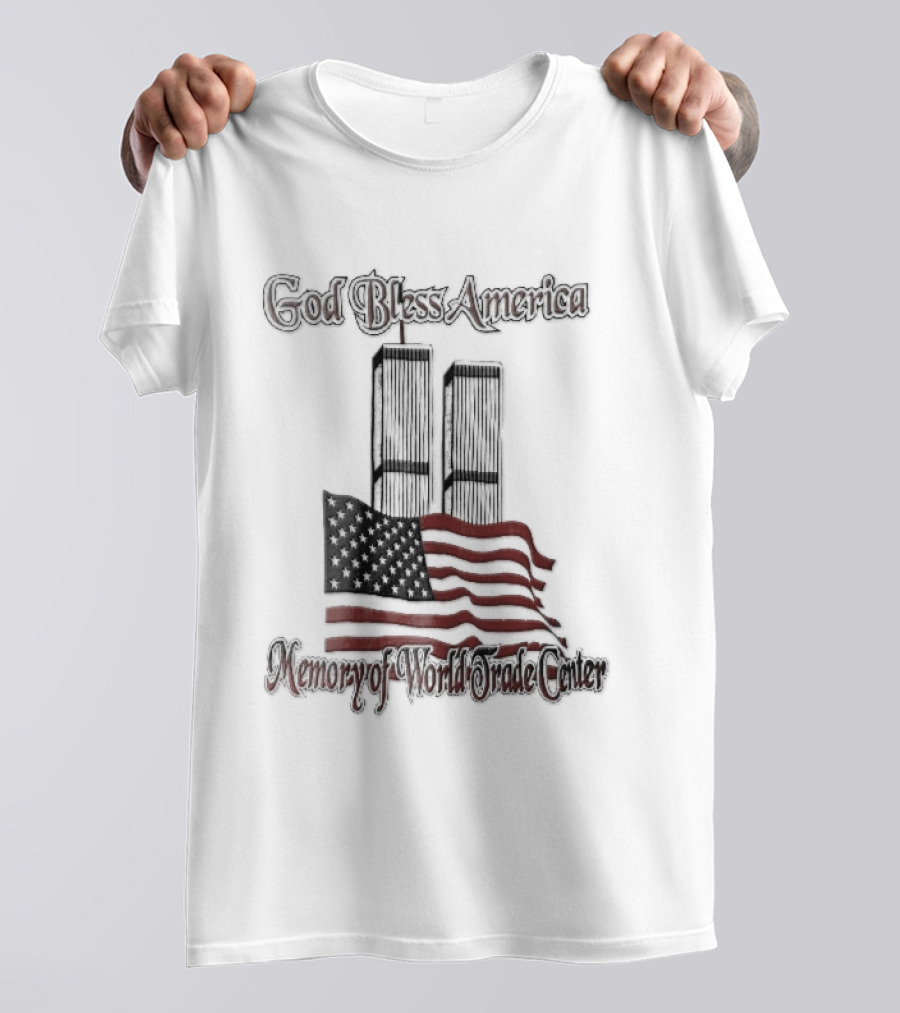 God Bless America World Trade Center Twin Towers US Flag T-Shirt