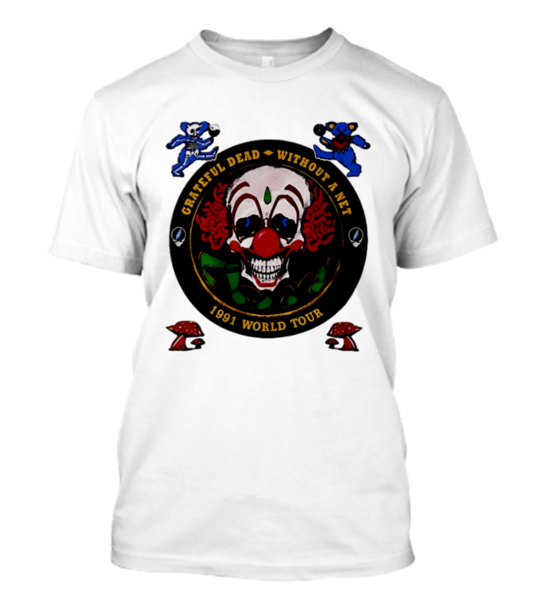 Grateful Dead Clown Skull Without A Net 1991 World Tour Dancing Bear T-Shirt