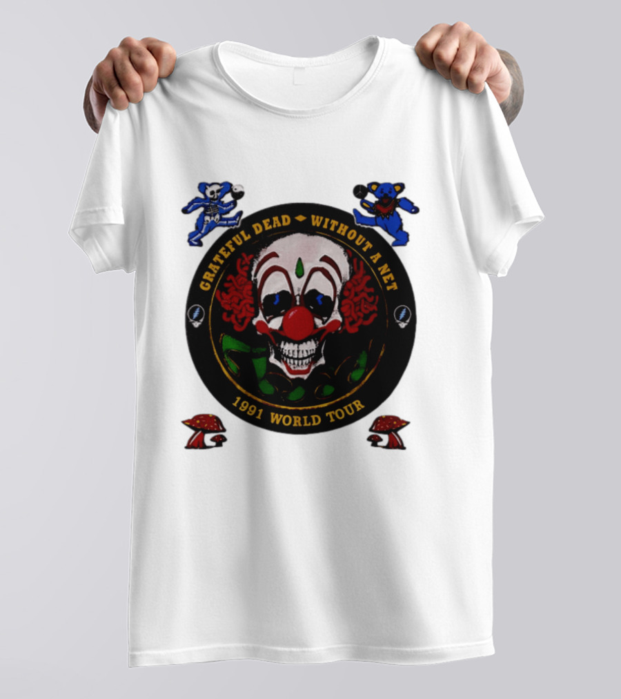 Grateful Dead Clown Skull Without A Net 1991 World Tour Dancing Bear T-Shirt
