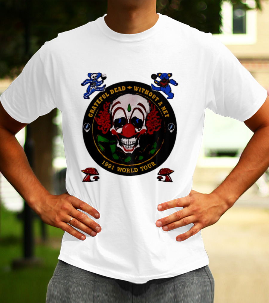 Grateful Dead Clown Skull Without A Net 1991 World Tour Dancing Bear T-Shirt