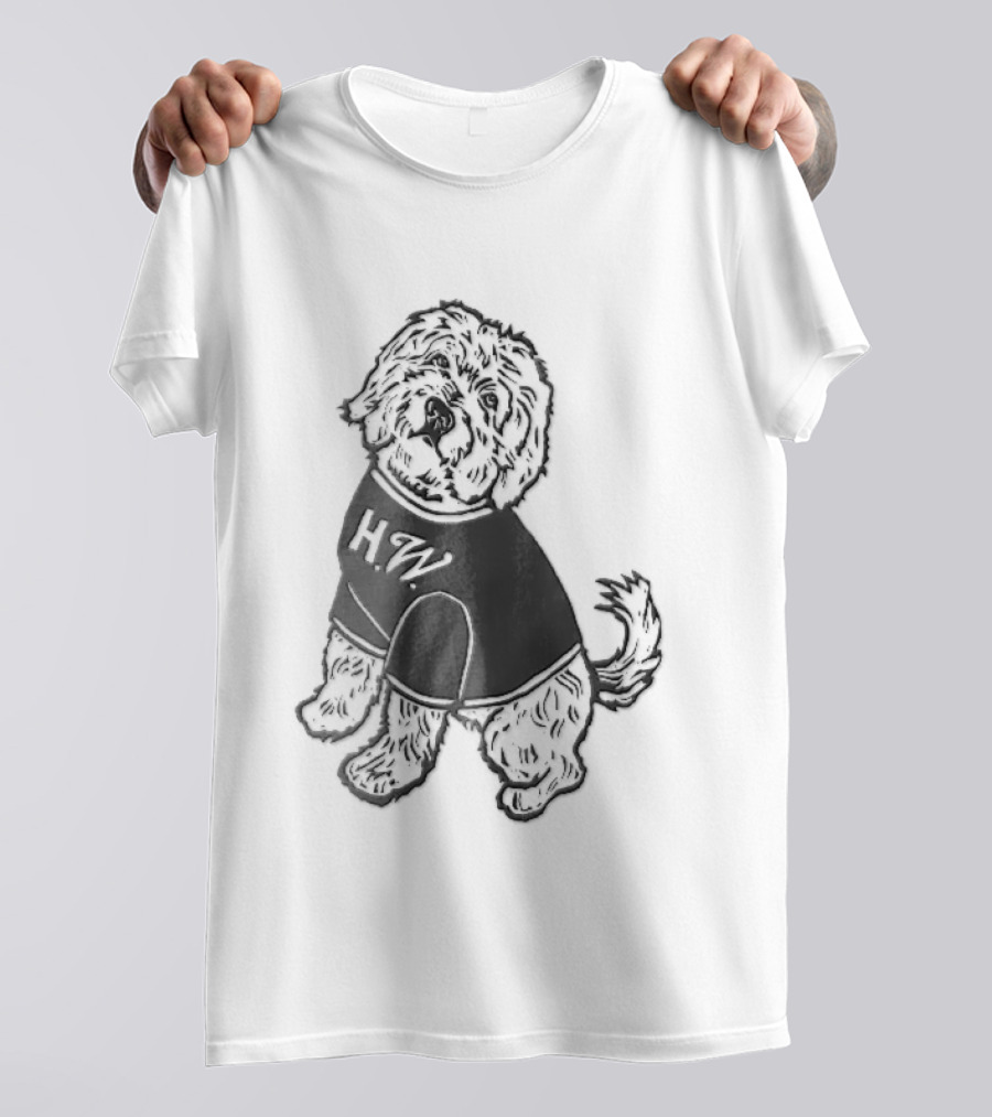 Hw Black White Line Fluffy Dog Sitting T-Shirt
