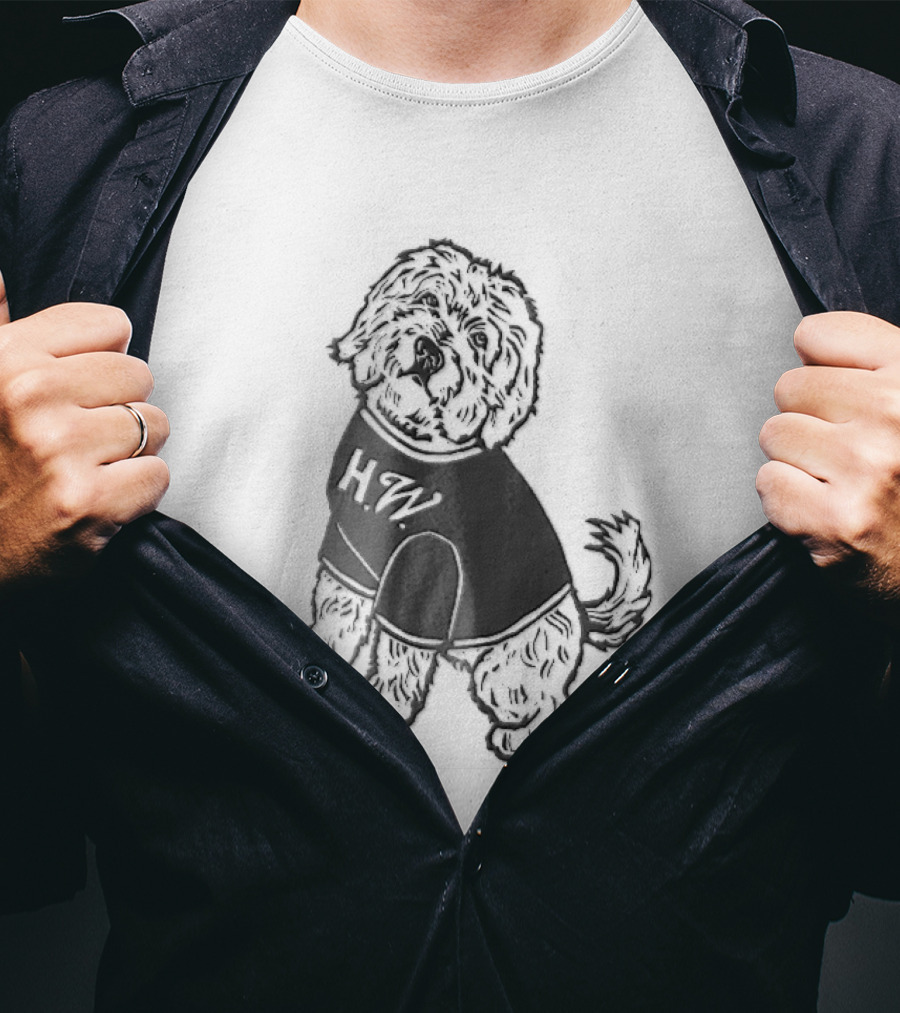 Hw Black White Line Fluffy Dog Sitting T-Shirt