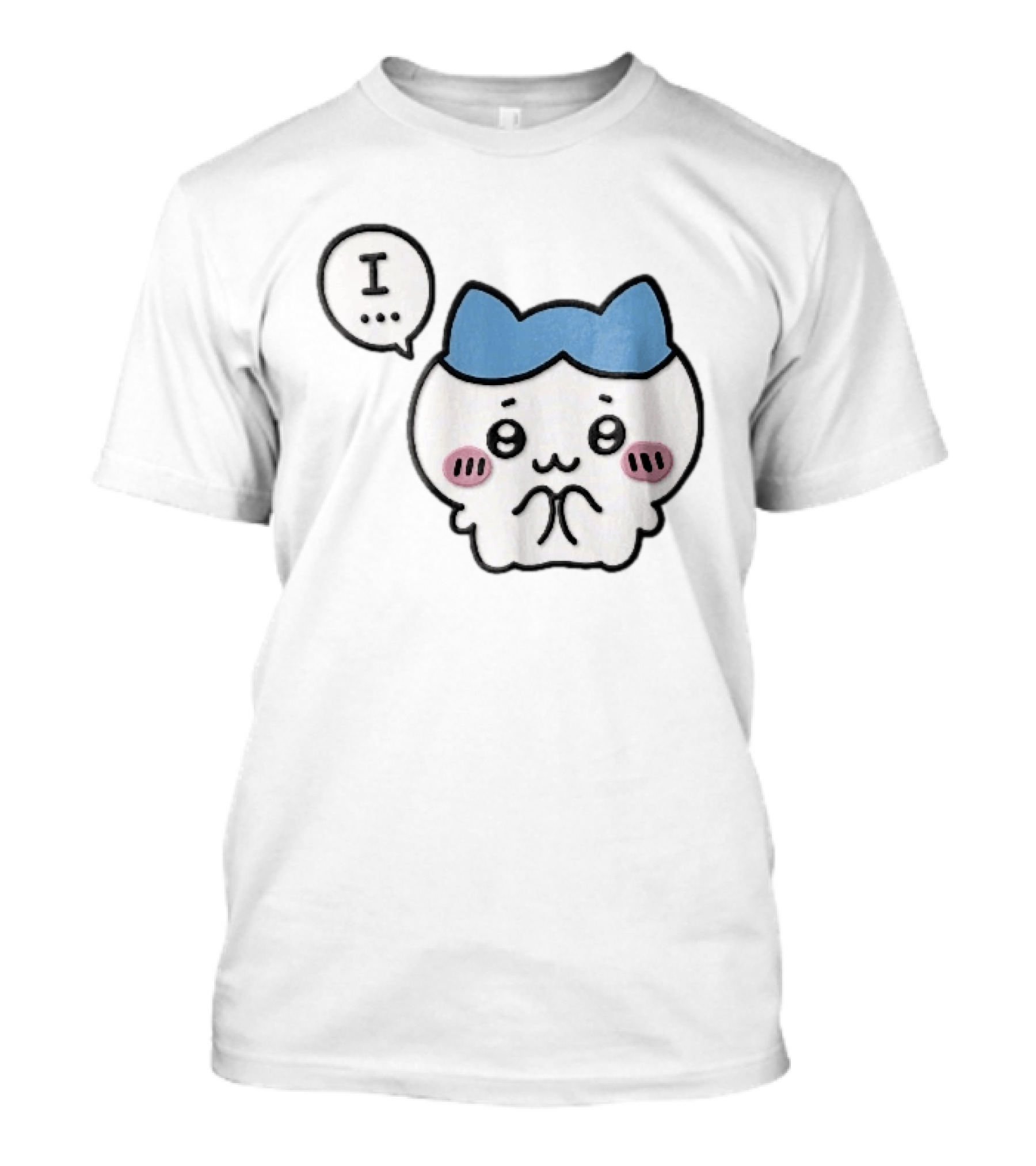 Shy White Cat With Blue Ears Blushing Expression Speech Bubble Text I T-Shirt