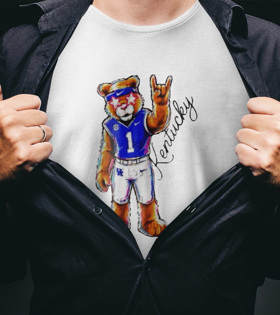 Kentucky Wildcats Mascot NCAA Pink Star Glasses Rock Sign T-Shirt