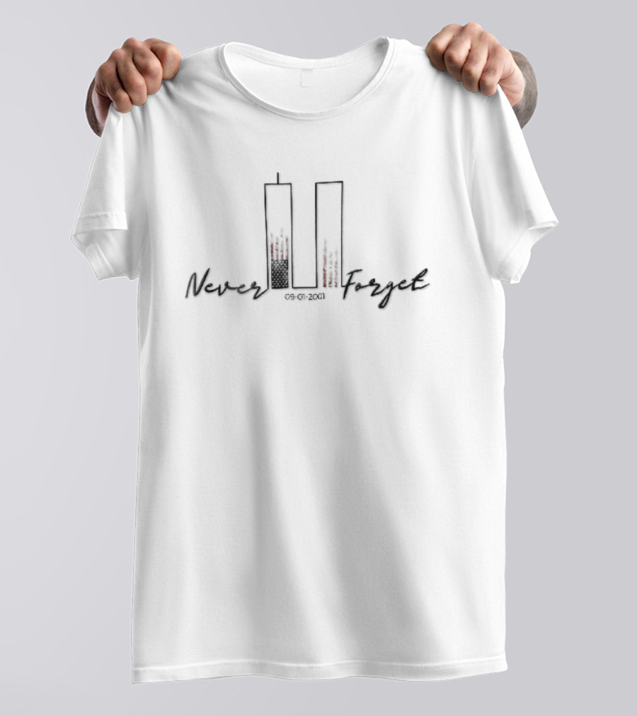 Never Forget 09 01 2001 Twin Towers American Flag Line Memorial T-Shirt