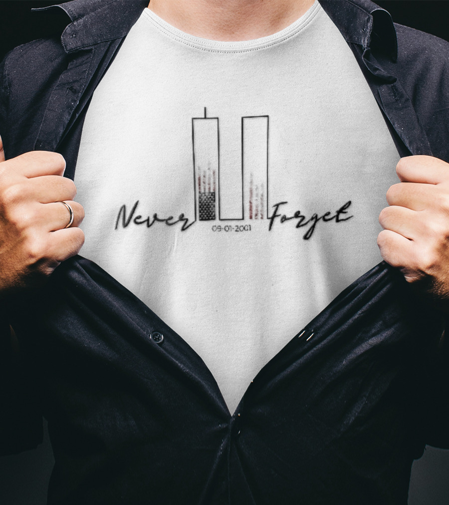 Never Forget 09 01 2001 Twin Towers American Flag Line Memorial T-Shirt