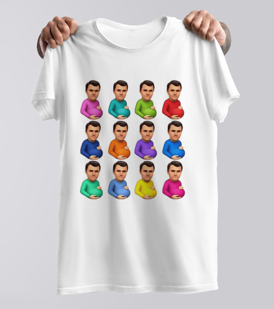 Pregnant Charlie Kirk Multicolored Avatars Emoji T-Shirt
