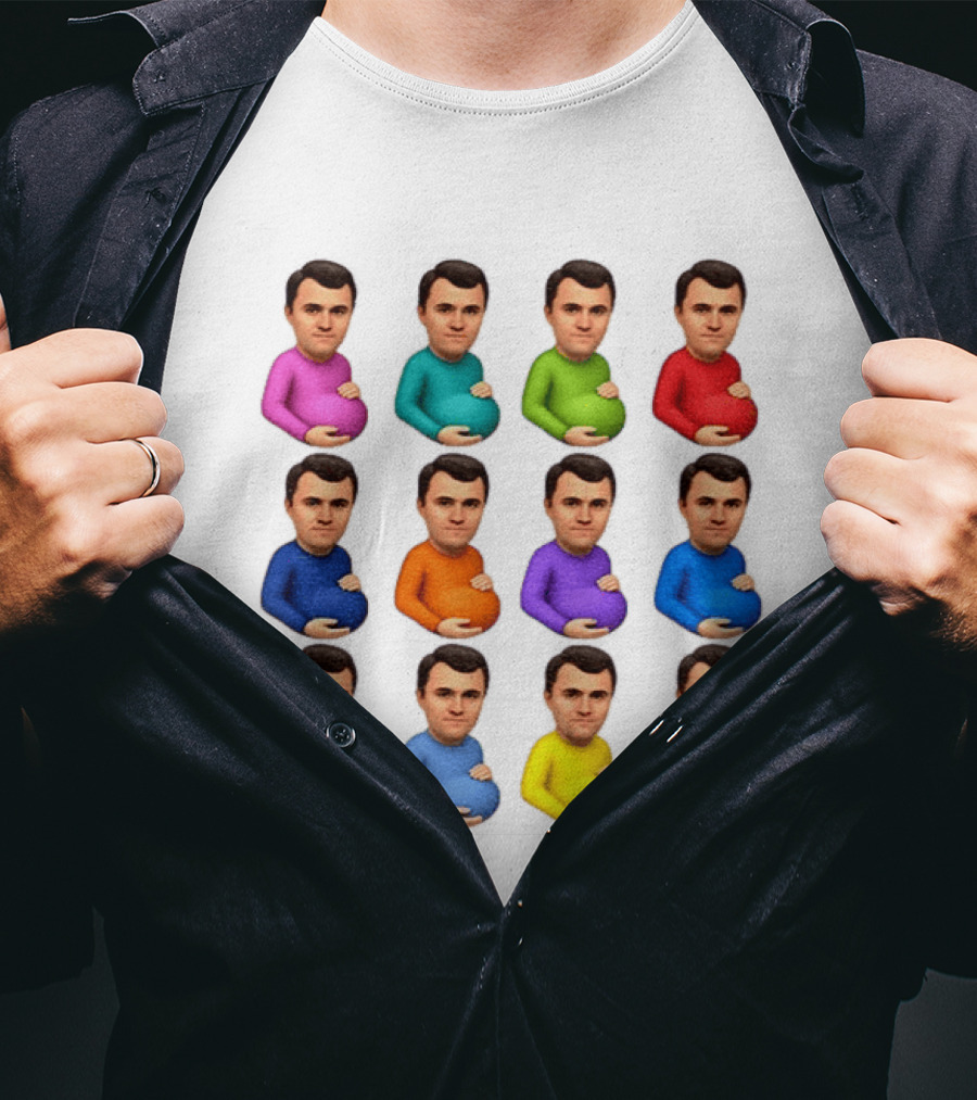 Pregnant Charlie Kirk Multicolored Avatars Emoji T-Shirt