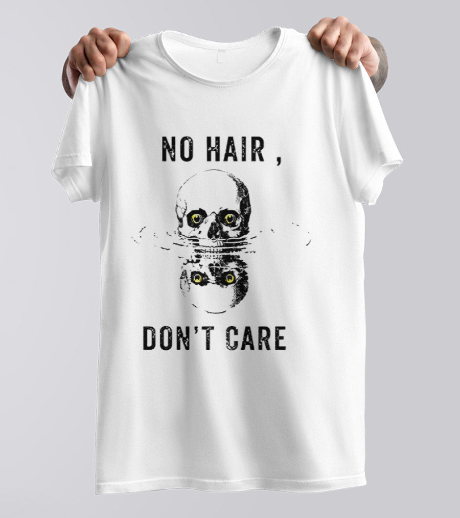 No Hair Don't Care Skull With Yellow Eyes T-Shirt