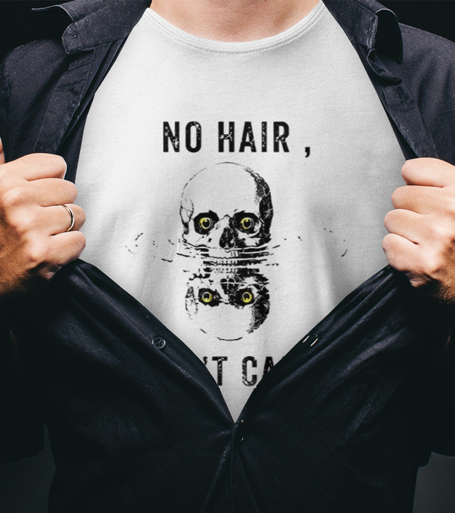 No Hair Don't Care Skull With Yellow Eyes T-Shirt