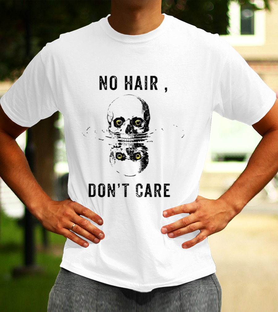 No Hair Don't Care Skull With Yellow Eyes T-Shirt