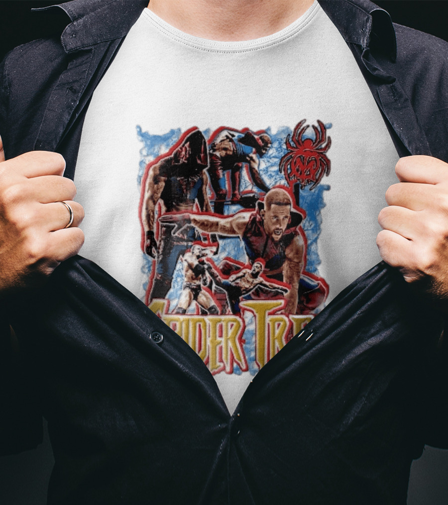 Spider Trey Professional Wrestler Action Collage With Blue Smoke And Red Spider T-Shirt