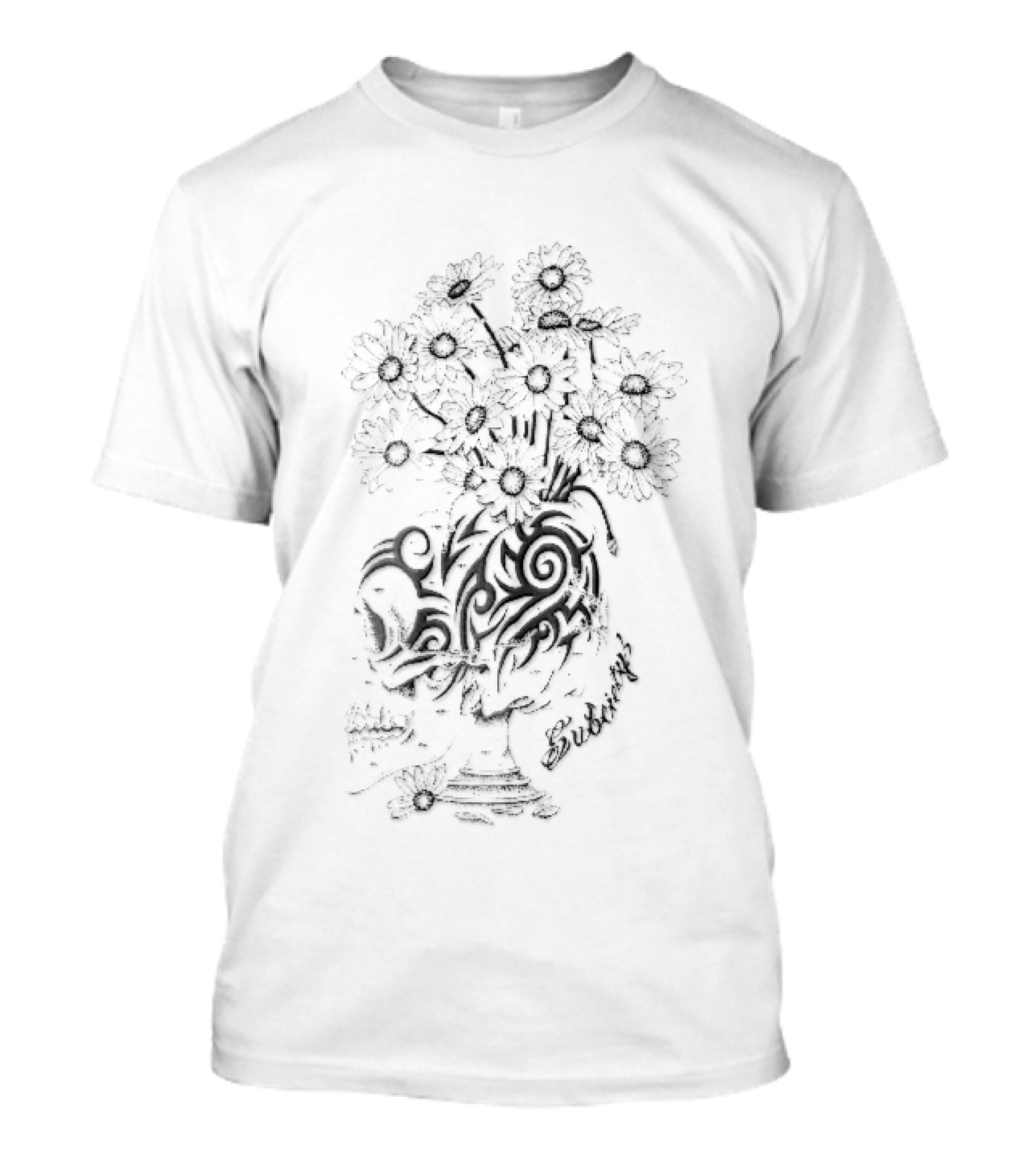 Subciety Tribal Skull Goblet With Daisy Flowers Line T-Shirt