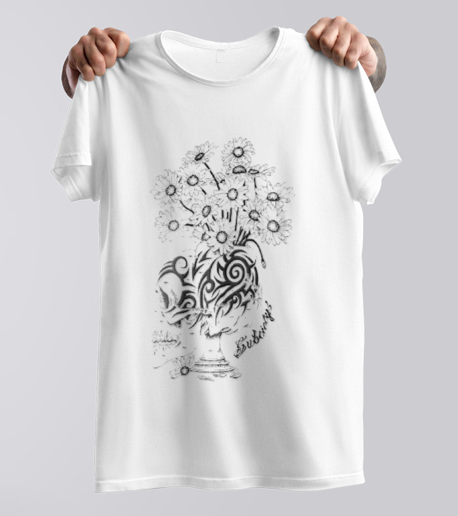 Subciety Tribal Skull Goblet With Daisy Flowers Line T-Shirt