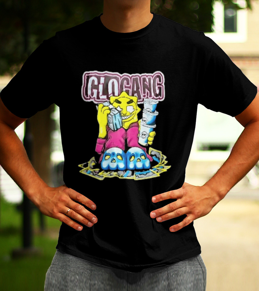 Glo Gang Cartoon Sun Money Double Cups Skull Slippers T-Shirt