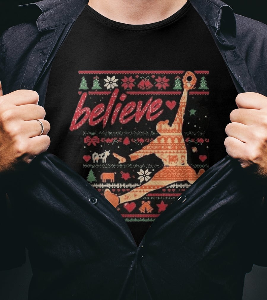 Believe Orioles Air Cowser Ugly Christmas Festive Sweater Baseball Catch T-Shirt