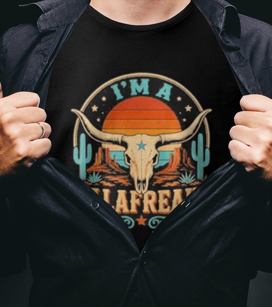 I'm A Talafreako Texas Longhorn Desert Sunset Cactus Cow Skull Retro Vintage Texan T-Shirt