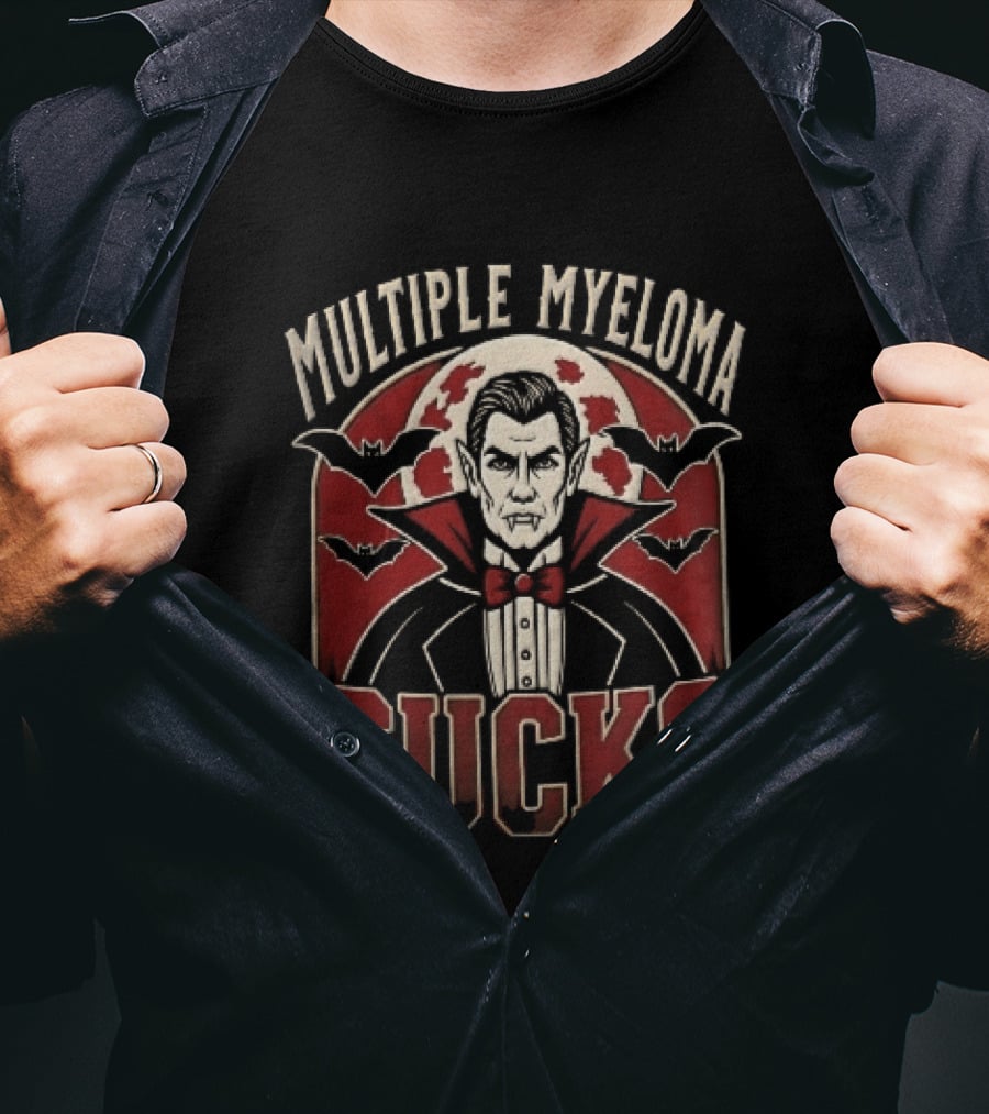 Multiple Myeloma Sucks Vampire Dracula Fangs Bats Red Moon Halloween T-Shirt