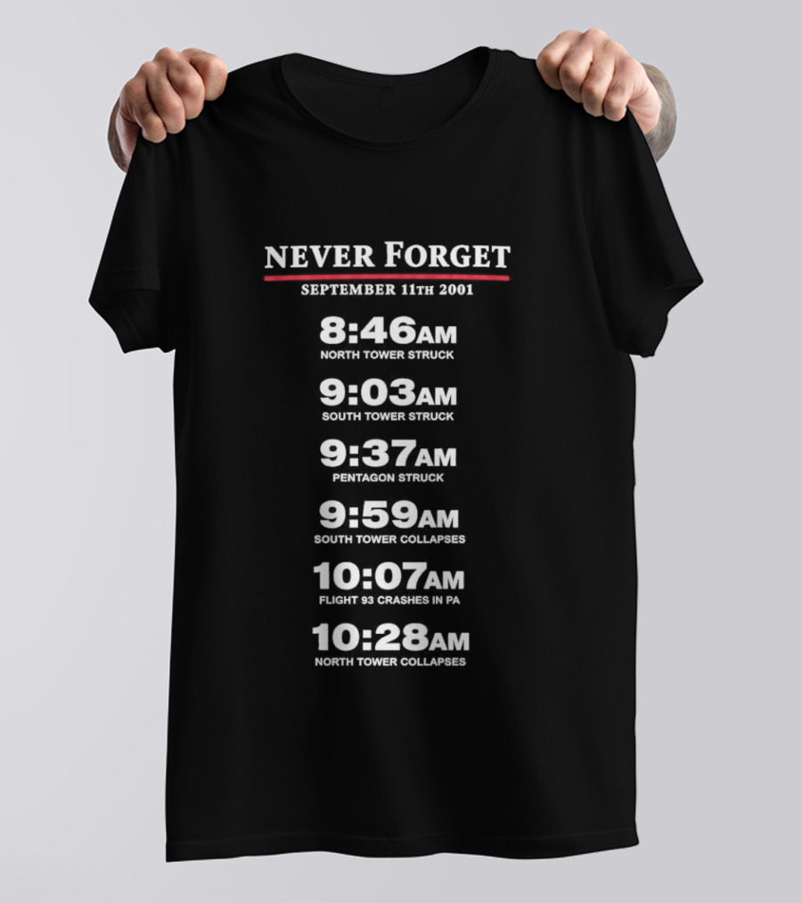 Never Forget September 11th 2001 Timeline Of Events T-Shirt