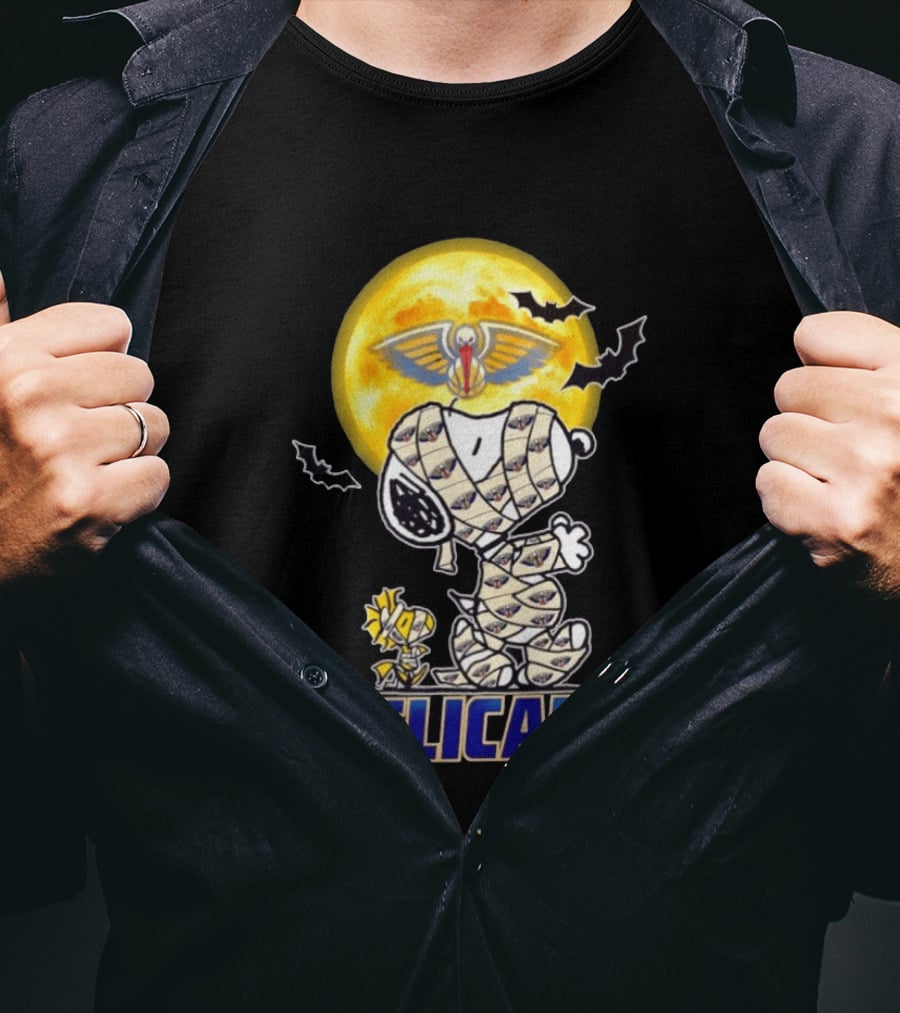 New Orleans Pelicans Snoopy Woodstock Mummy Halloween Cosplay T-Shirt