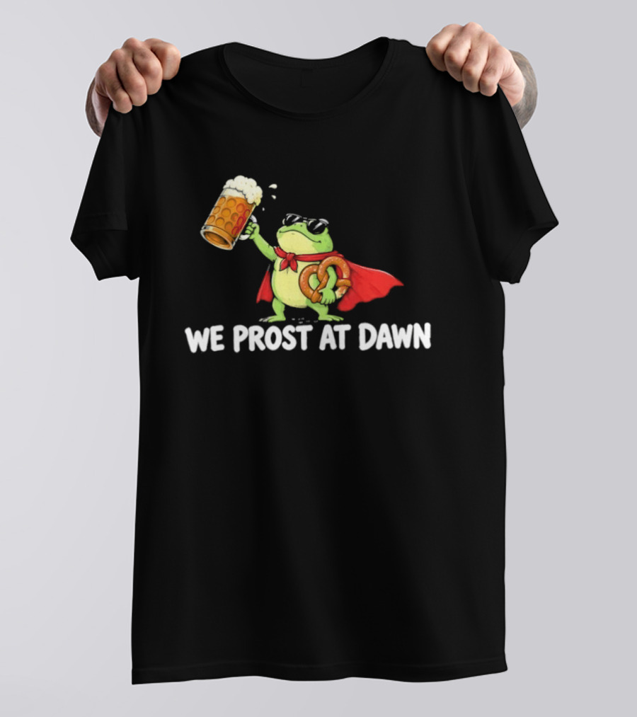 Frog With Beer And Pretzel We Prost At Dawn Superhero Cape T-Shirt