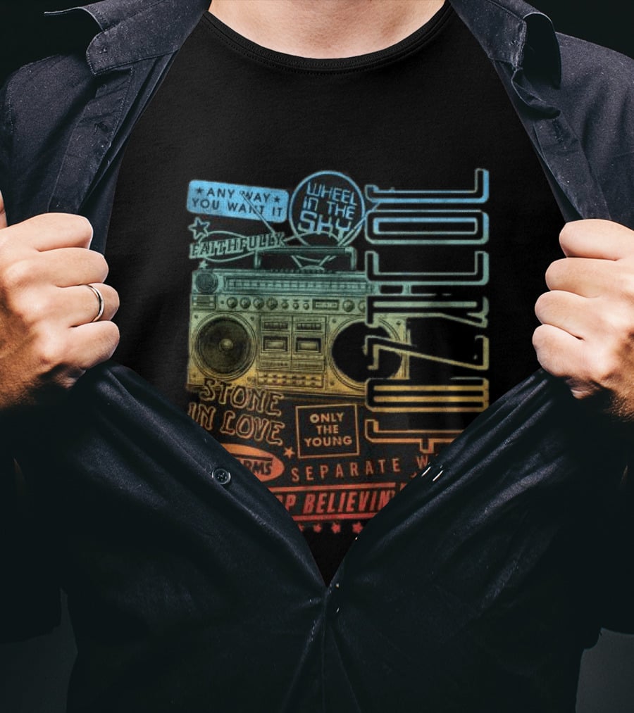 Journey Don't Stop Believin' Wheel In The Sky Stone In Love Open Arms Retro Radio T-Shirt