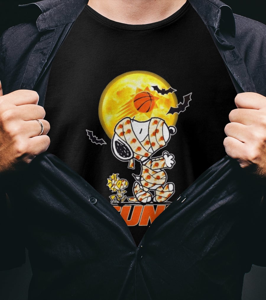 Phoenix Suns Halloween Snoopy Woodstock Mummy Cosplay Moon Basketball Bats T-Shirt