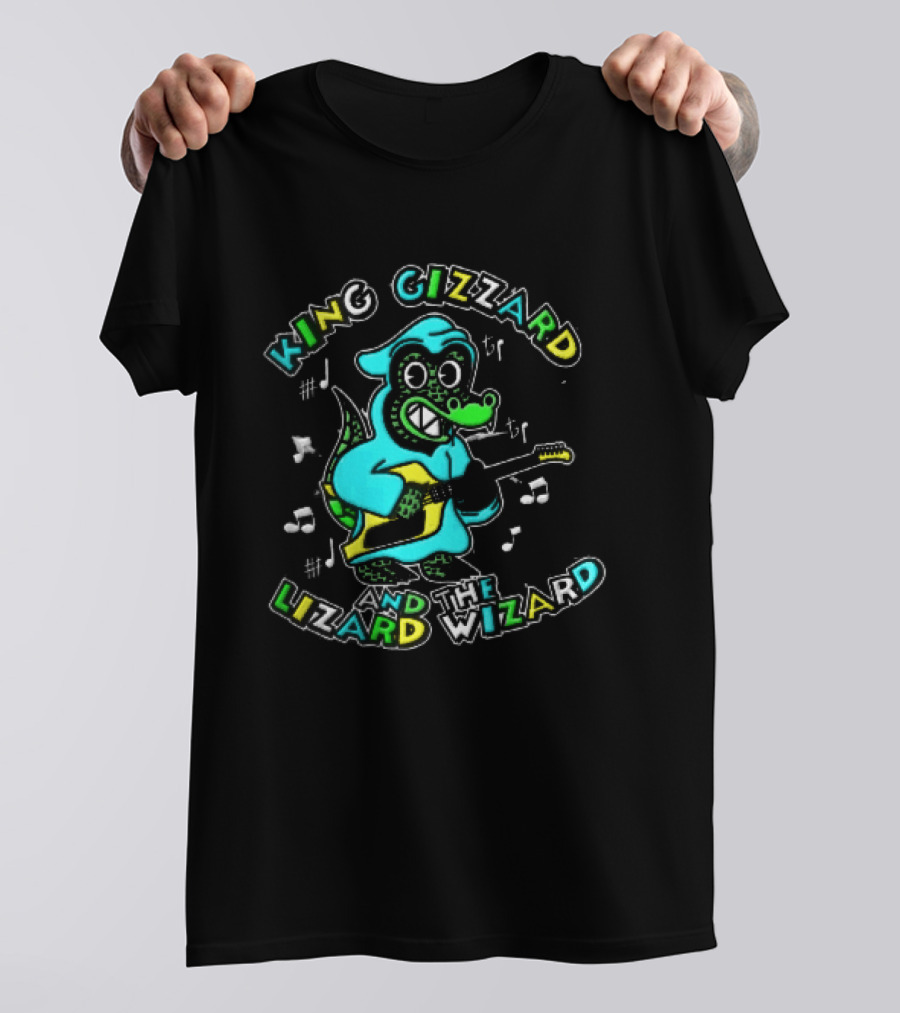 King Gizzard And The Lizard Wizard Cartoon Gator Hooded Playing Electric Guitar Tie Dye T-Shirt