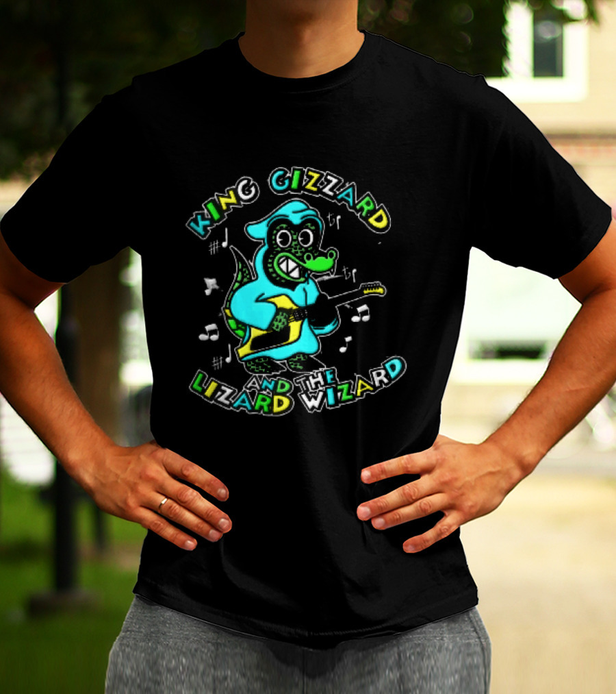 King Gizzard And The Lizard Wizard Cartoon Gator Hooded Playing Electric Guitar Tie Dye T-Shirt