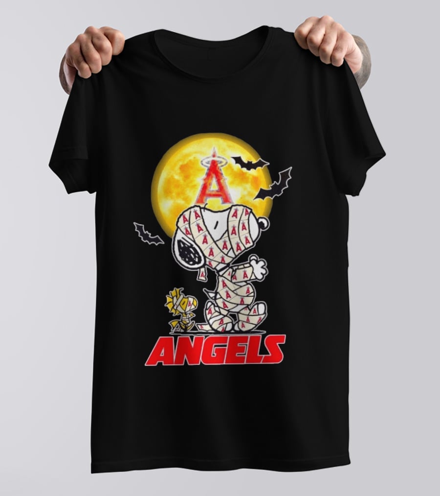 Snoopy Woodstock Mummy Halloween Los Angeles Angels Moon Bats T-Shirt