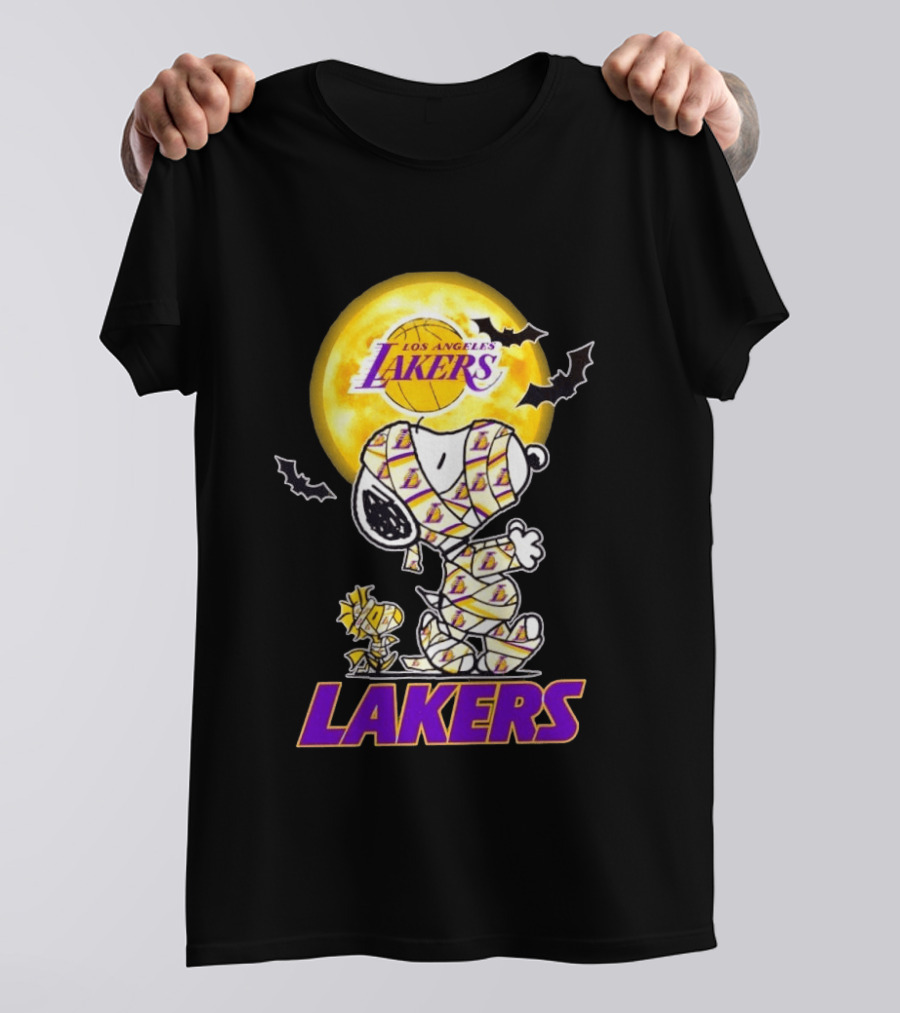 Los Angeles Lakers Snoopy Woodstock Mummy Halloween Moon Bats T-Shirt