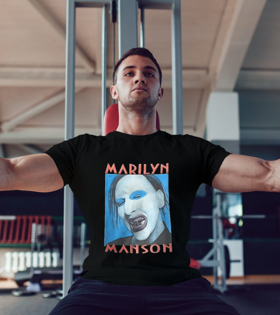 Marilyn Manson Blue Makeup Metallic Teeth Grimace T-Shirt