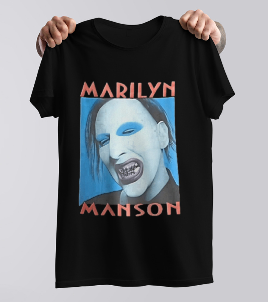 Marilyn Manson Blue Makeup Metallic Teeth Grimace T-Shirt