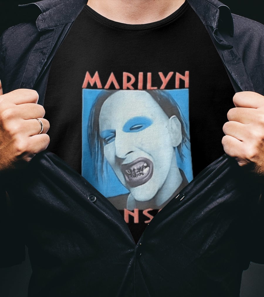 Marilyn Manson Blue Makeup Metallic Teeth Grimace T-Shirt