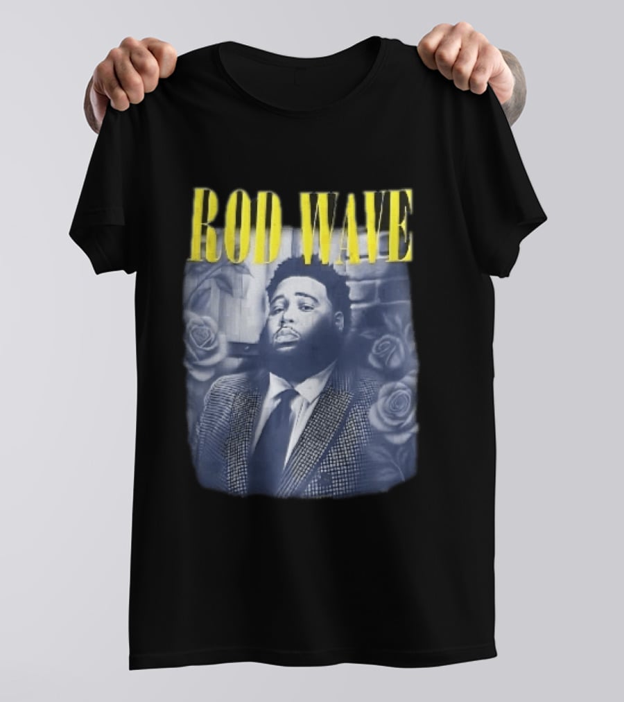 Rod Wave Yellow Bootleg Grayscale Suit Tie Roses Brick Wall T-Shirt